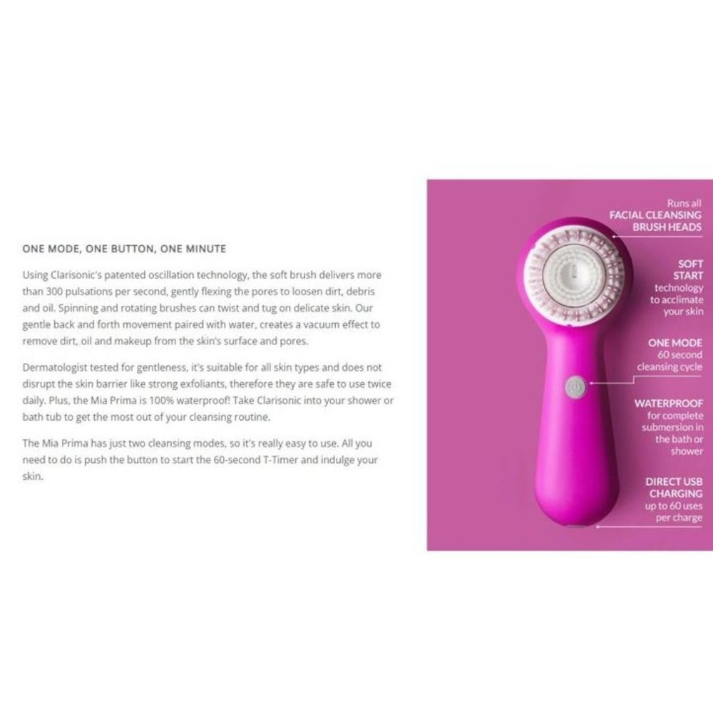Clarisonic Mia Prima Sonic Facial Cleansing bundle - WHITE (W/ 5 Brush Heads) - Picture 8 of 14